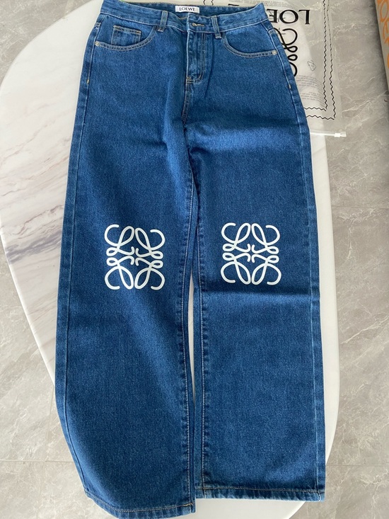 Loewe Denim - Loewe Blue Straight-Leg Jeans with White Anagram Knees